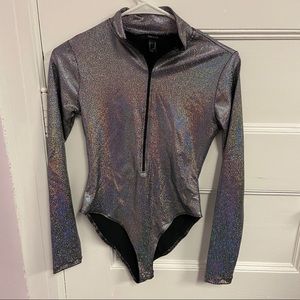 Holographic zip up bodysuit